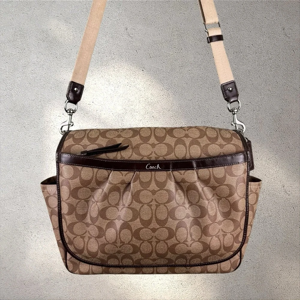 COACH ASHLEY SIGNATURE CANVAS BABY MESSENGER BAG F1276 F18373 BLACK GREY DIAPER